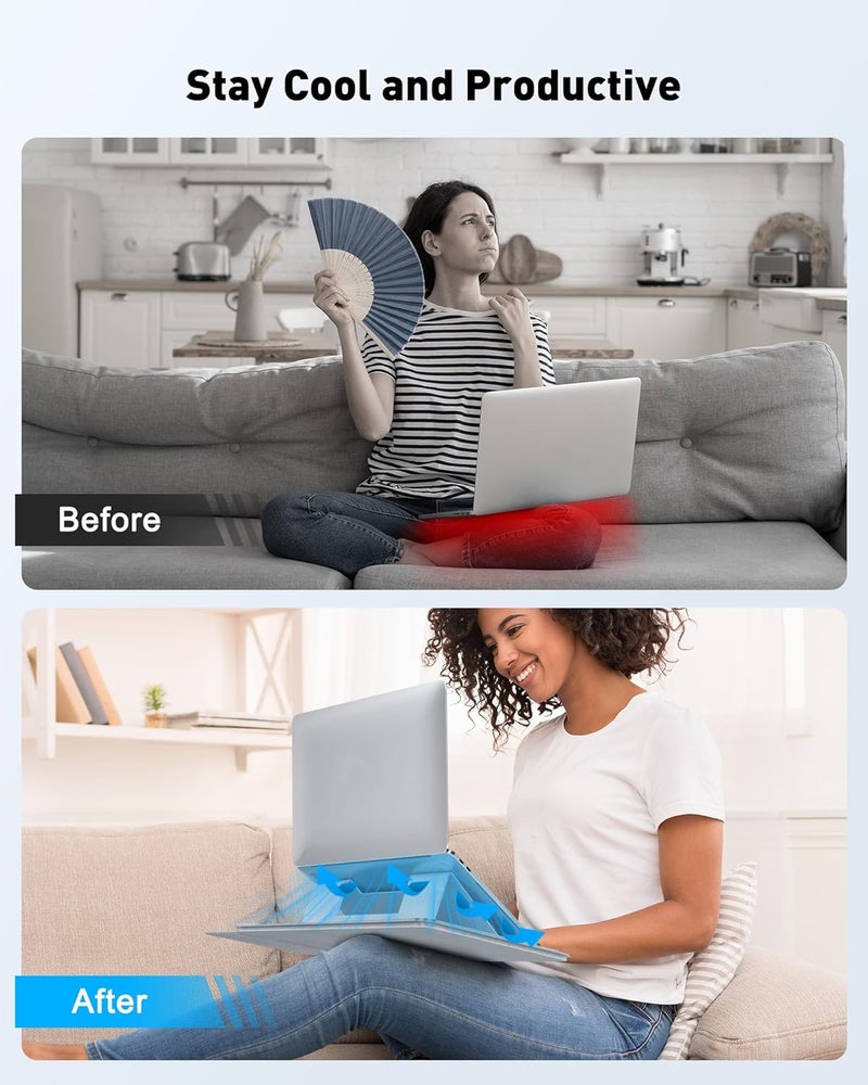 AboveTEK Adjustable Laptop Lap Desk, 3 Ergonomic Angles, PU Leather Non-Slip Surface, Heat Shield, Retractable Mouse Pad, Portable Laptop Lap pad for Bed, Sofa, Travel (Light Gray) - Image 4